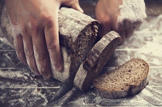 slicing home-made bread